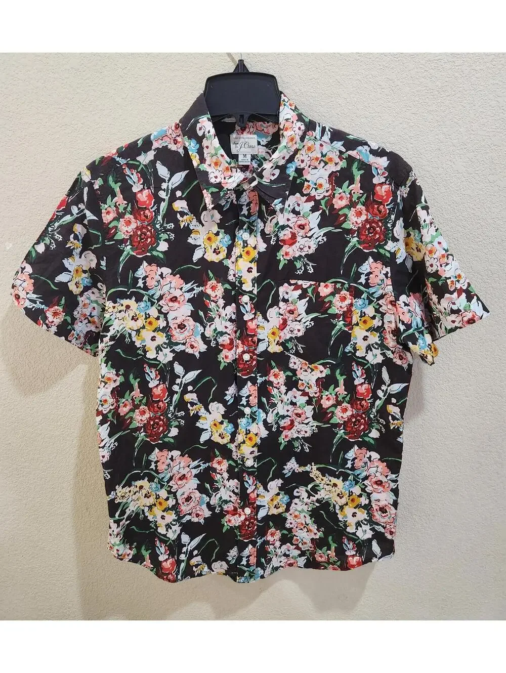 J. Crew Floral Print Short Sleeve Button Down Shirt Flex Classic Fit Size Medium